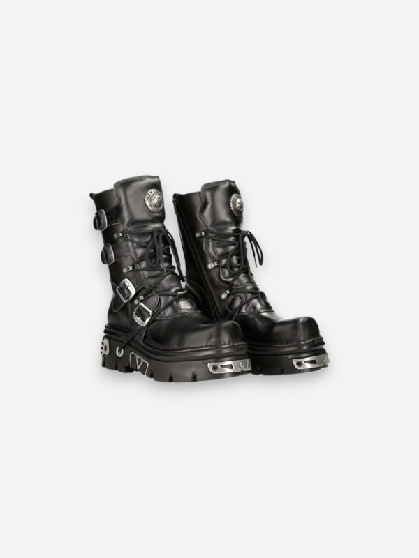 New Rock Boots Black Reactor White Laces M-373-S4