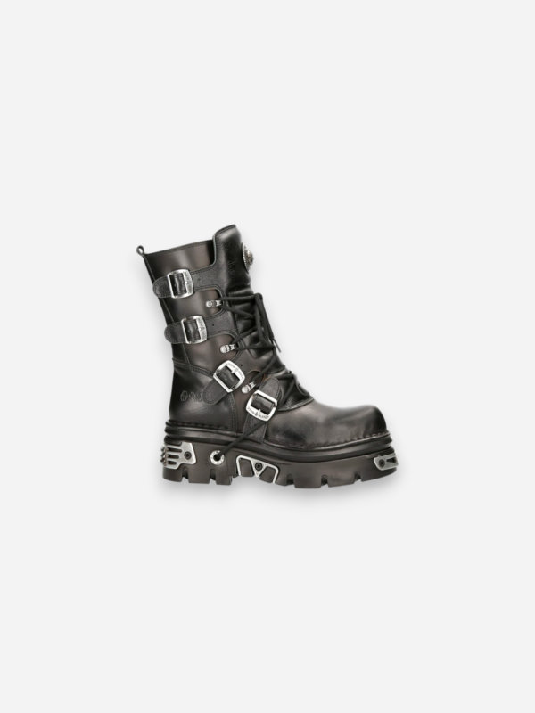 New Rock Boots Black Reactor White Laces M-373-S4