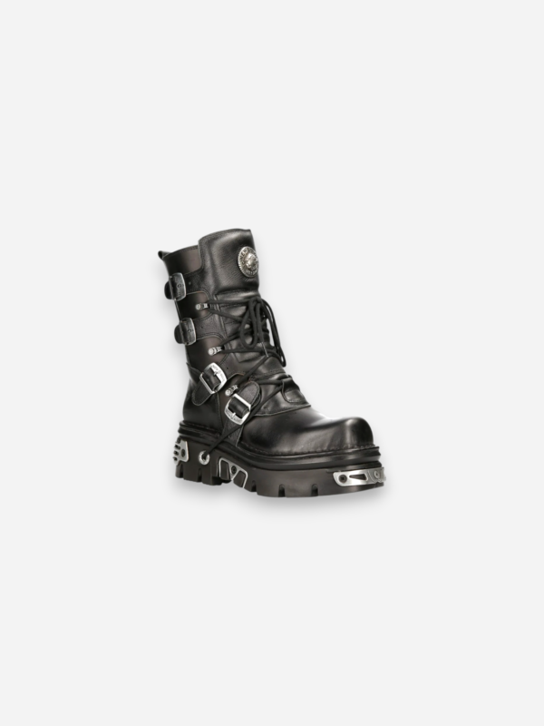 New Rock Boots Black Reactor White Laces M-373-S4