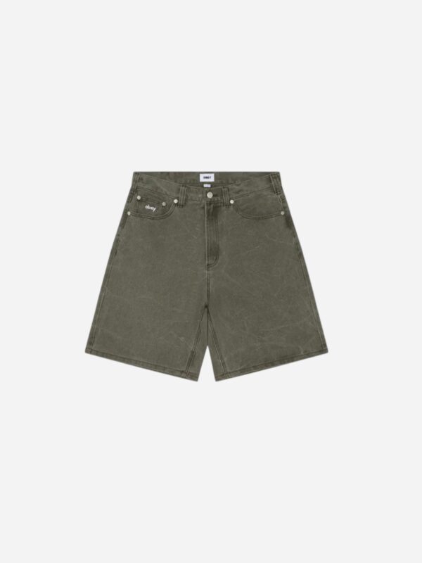 Obey Bigwig Baggy Denim Short Black Olive Wrinkle Wash 172100109