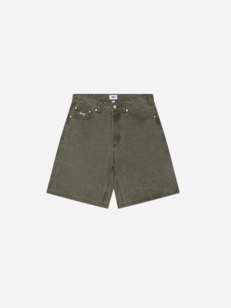 Obey Bigwig Baggy Denim Short Black Olive Wrinkle Wash 172100109